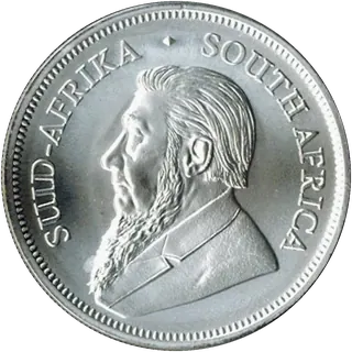 Silver Krugerrand, showing a bearded man in profile with Suid-Afrika and South Africa around the rim